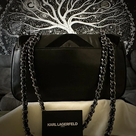 Y2K Karl Lagerfeld Black Chevron Chain Shoulder Bag ❌60% OFF SALE❌ make offer - Picture 9 of 13